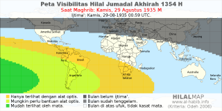 HilalMap: Peta Visibilitas Hilal Jumadal-Akhirah 1354 H: rukyat tanggal 1935-8-29 M