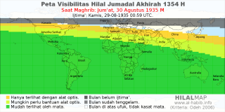 HilalMap: Peta Visibilitas Hilal Jumadal-Akhirah 1354 H: rukyat tanggal 1935-8-30 M