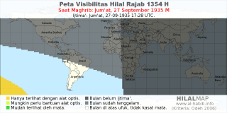 HilalMap: Peta Visibilitas Hilal Rajab 1354 H: rukyat tanggal 1935-9-27 M