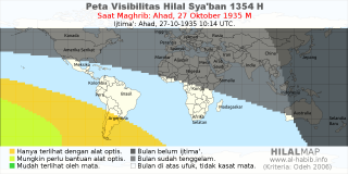 HilalMap: Peta Visibilitas Hilal Syaban 1354 H: rukyat tanggal 1935-10-27 M