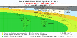 HilalMap: Peta Visibilitas Hilal Syaban 1354 H: rukyat tanggal 1935-10-28 M