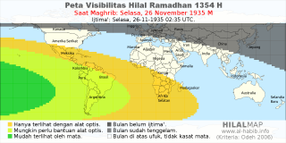HilalMap: Peta Visibilitas Hilal Ramadhan 1354 H: rukyat tanggal 1935-11-26 M