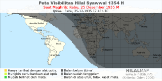 HilalMap: Peta Visibilitas Hilal Syawwal 1354 H: rukyat tanggal 1935-12-25 M
