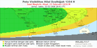 HilalMap: Peta Visibilitas Hilal Dzulhijjah 1354 H: rukyat tanggal 1936-2-23 M
