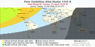 HilalMap: Peta Visibilitas Hilal Shafar 1355 H: rukyat tanggal 1936-4-21 M