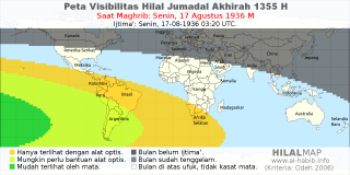HilalMap: Peta Visibilitas Hilal Jumadal-Akhirah 1355 H: rukyat tanggal 1936-8-17 M