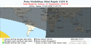 HilalMap: Peta Visibilitas Hilal Rajab 1355 H: rukyat tanggal 1936-9-15 M