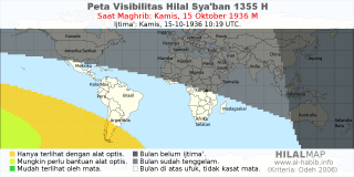 HilalMap: Peta Visibilitas Hilal Syaban 1355 H: rukyat tanggal 1936-10-15 M