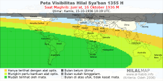 HilalMap: Peta Visibilitas Hilal Syaban 1355 H: rukyat tanggal 1936-10-16 M