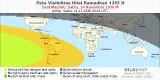 HilalMap: Peta Visibilitas Hilal Ramadhan 1355 H: rukyat tanggal 1936-11-14 M