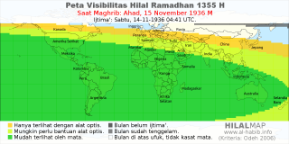 HilalMap: Peta Visibilitas Hilal Ramadhan 1355 H: rukyat tanggal 1936-11-15 M