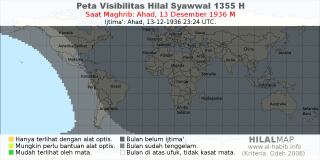 HilalMap: Peta Visibilitas Hilal Syawwal 1355 H: rukyat tanggal 1936-12-13 M