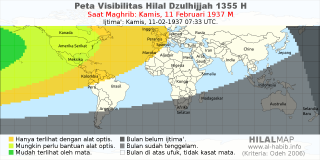 HilalMap: Peta Visibilitas Hilal Dzulhijjah 1355 H: rukyat tanggal 1937-2-11 M