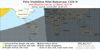 HilalMap: Peta Visibilitas Hilal Muharram 1356 H: rukyat tanggal 1937-3-12 M