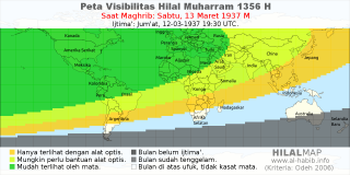 HilalMap: Peta Visibilitas Hilal Muharram 1356 H: rukyat tanggal 1937-3-13 M