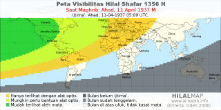 HilalMap: Peta Visibilitas Hilal Shafar 1356 H: rukyat tanggal 1937-4-11 M