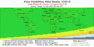 HilalMap: Peta Visibilitas Hilal Shafar 1356 H: rukyat tanggal 1937-4-12 M