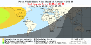 HilalMap: Peta Visibilitas Hilal Rabiul-Awwal 1356 H: rukyat tanggal 1937-5-10 M