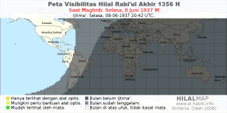 HilalMap: Peta Visibilitas Hilal Rabiul-Akhir 1356 H: rukyat tanggal 1937-6-8 M