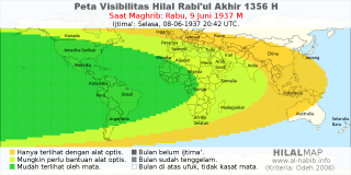 HilalMap: Peta Visibilitas Hilal Rabiul-Akhir 1356 H: rukyat tanggal 1937-6-9 M
