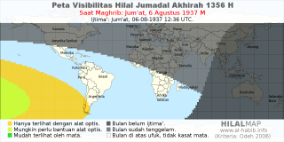 HilalMap: Peta Visibilitas Hilal Jumadal-Akhirah 1356 H: rukyat tanggal 1937-8-6 M