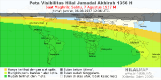 HilalMap: Peta Visibilitas Hilal Jumadal-Akhirah 1356 H: rukyat tanggal 1937-8-7 M