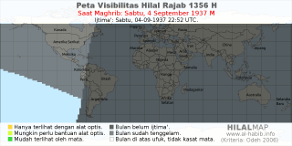 HilalMap: Peta Visibilitas Hilal Rajab 1356 H: rukyat tanggal 1937-9-4 M
