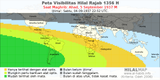 HilalMap: Peta Visibilitas Hilal Rajab 1356 H: rukyat tanggal 1937-9-5 M
