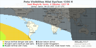 HilalMap: Peta Visibilitas Hilal Syaban 1356 H: rukyat tanggal 1937-10-4 M