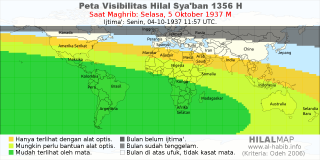 HilalMap: Peta Visibilitas Hilal Syaban 1356 H: rukyat tanggal 1937-10-5 M