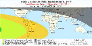 HilalMap: Peta Visibilitas Hilal Ramadhan 1356 H: rukyat tanggal 1937-11-3 M