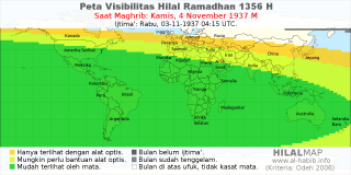HilalMap: Peta Visibilitas Hilal Ramadhan 1356 H: rukyat tanggal 1937-11-4 M