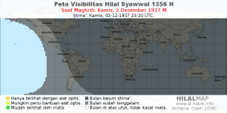 HilalMap: Peta Visibilitas Hilal Syawwal 1356 H: rukyat tanggal 1937-12-2 M