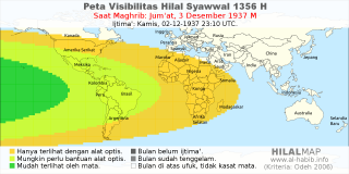 HilalMap: Peta Visibilitas Hilal Syawwal 1356 H: rukyat tanggal 1937-12-3 M