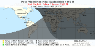 HilalMap: Peta Visibilitas Hilal Dzulqaidah 1356 H: rukyat tanggal 1938-1-1 M
