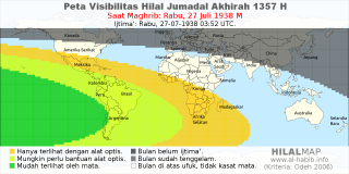 HilalMap: Peta Visibilitas Hilal Jumadal-Akhirah 1357 H: rukyat tanggal 1938-7-27 M
