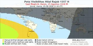 HilalMap: Peta Visibilitas Hilal Rajab 1357 H: rukyat tanggal 1938-8-25 M