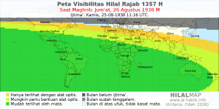 HilalMap: Peta Visibilitas Hilal Rajab 1357 H: rukyat tanggal 1938-8-26 M
