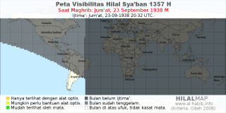 HilalMap: Peta Visibilitas Hilal Syaban 1357 H: rukyat tanggal 1938-9-23 M