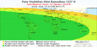 HilalMap: Peta Visibilitas Hilal Ramadhan 1357 H: rukyat tanggal 1938-10-24 M