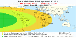 HilalMap: Peta Visibilitas Hilal Syawwal 1357 H: rukyat tanggal 1938-11-22 M