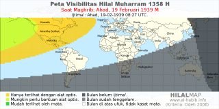 HilalMap: Peta Visibilitas Hilal Muharram 1358 H: rukyat tanggal 1939-2-19 M