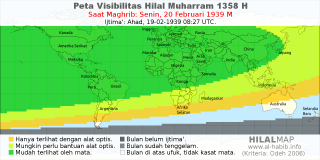 HilalMap: Peta Visibilitas Hilal Muharram 1358 H: rukyat tanggal 1939-2-20 M