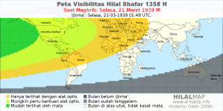 HilalMap: Peta Visibilitas Hilal Shafar 1358 H: rukyat tanggal 1939-3-21 M