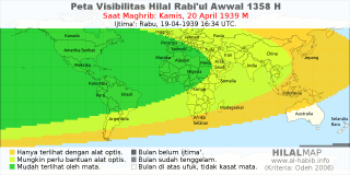 HilalMap: Peta Visibilitas Hilal Rabiul-Awwal 1358 H: rukyat tanggal 1939-4-20 M