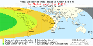 HilalMap: Peta Visibilitas Hilal Rabiul-Akhir 1358 H: rukyat tanggal 1939-5-19 M