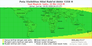 HilalMap: Peta Visibilitas Hilal Rabiul-Akhir 1358 H: rukyat tanggal 1939-5-20 M