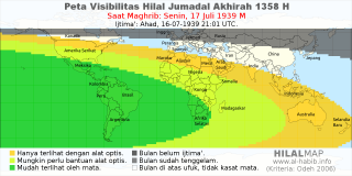 HilalMap: Peta Visibilitas Hilal Jumadal-Akhirah 1358 H: rukyat tanggal 1939-7-17 M