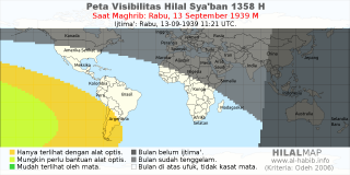 HilalMap: Peta Visibilitas Hilal Syaban 1358 H: rukyat tanggal 1939-9-13 M
