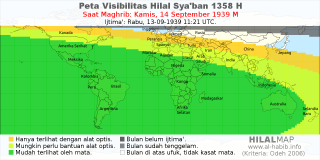 HilalMap: Peta Visibilitas Hilal Syaban 1358 H: rukyat tanggal 1939-9-14 M